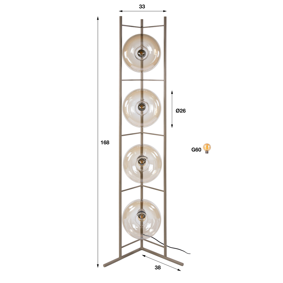STEHLEUCHTE SOLL 4F – 168 CM MIT 4 GLASSCHIRMEN