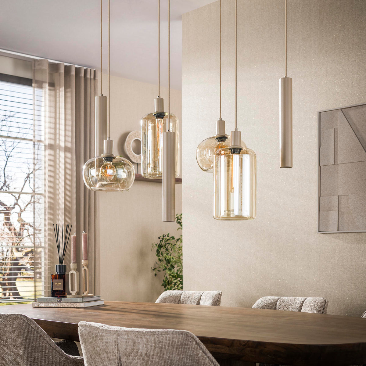 Pendelleuchte Serene 4+3-Fassungen / Beige