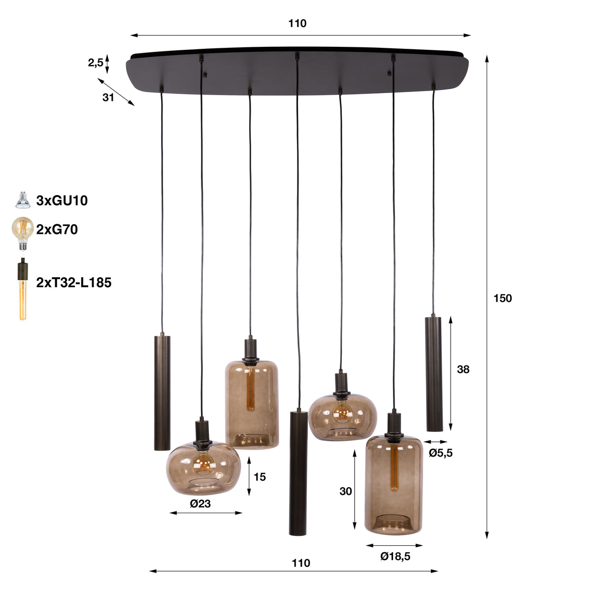 Pendelleuchte Serene 4+3-Fassungen / Beige