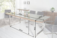 BARRACUDA solid dining table 240cm antique teak wood with steel sled feet including glass top