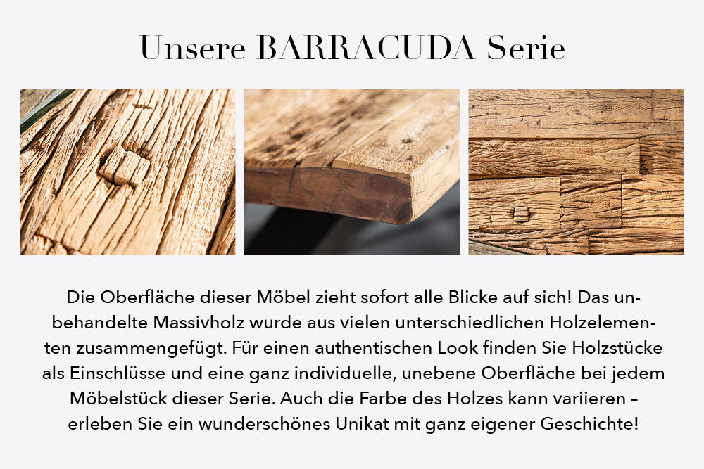 Massive Konsole BARRACUDA 120cm Teak mit Stahl Kufenfüßen inkl. Glasplatte