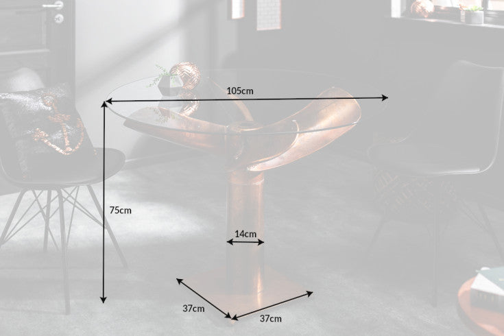 OCEAN maritime dining table 105cm flamed copper glass table with ship propeller