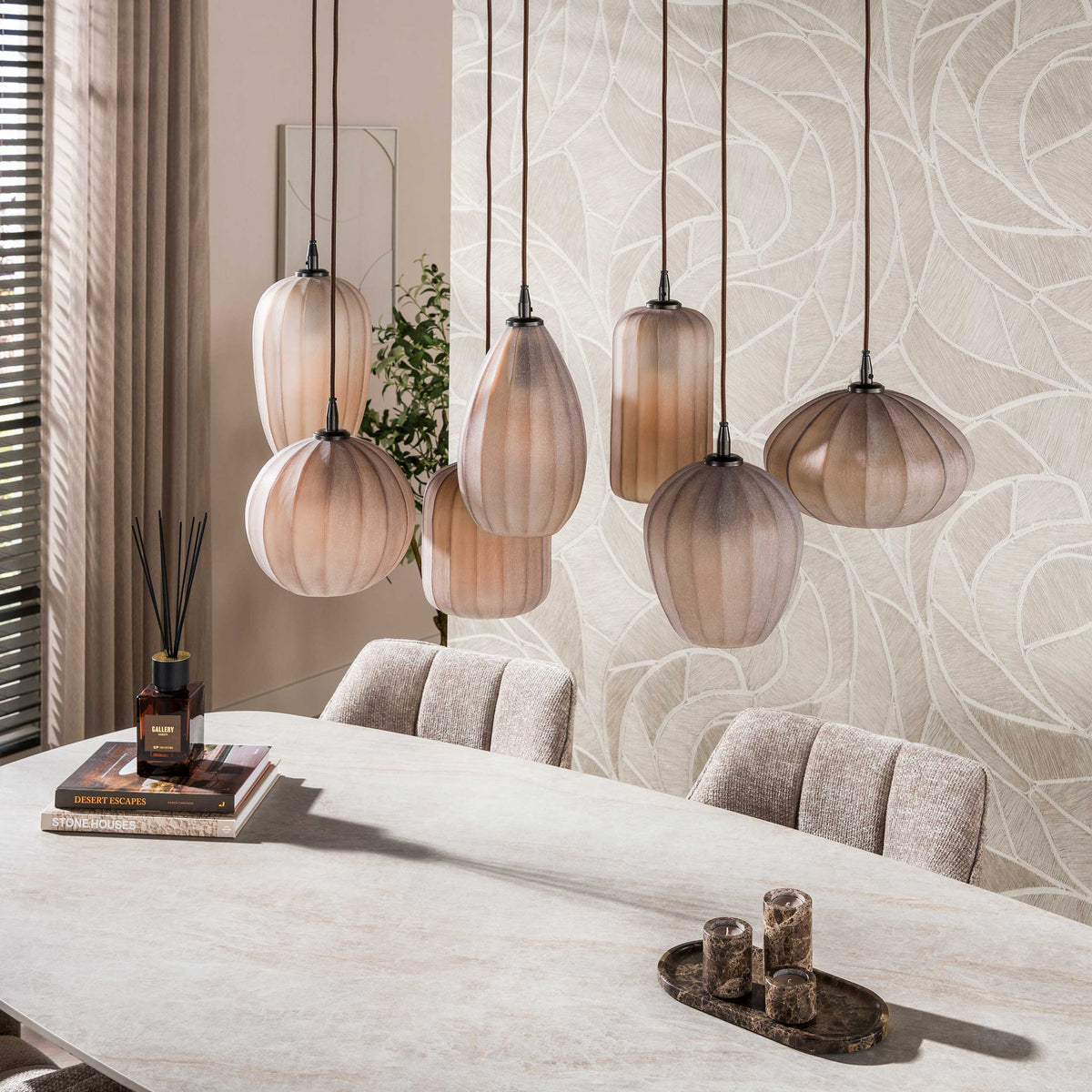 Pendelleuchte Altura 4+3-Fassungen / Sienna braun-frosted