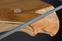 ROOT Massiver Konsolentisch 150cm natur Teak Massivholz aus Wurzelholz Glasplatte