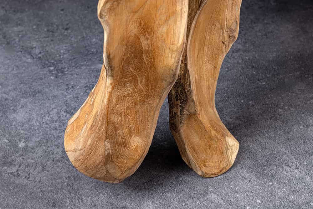 ROOT Massiver Konsolentisch 150cm natur Teak Massivholz aus Wurzelholz Glasplatte