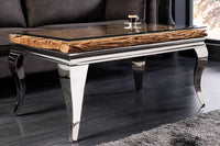 MODERN BAROCK Design Couchtisch 100cm natur chrom Teakholz Edelstahl Glasplatte