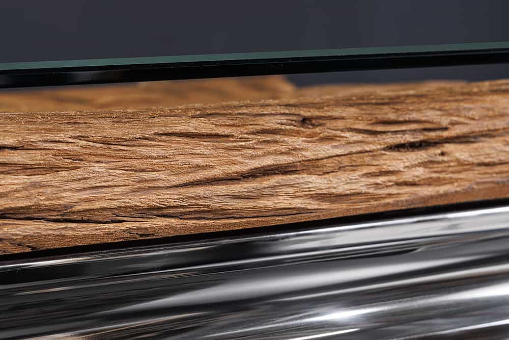 MODERN BAROCK Design Couchtisch 100cm natur chrom Teakholz Edelstahl Glasplatte