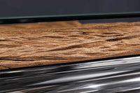 MODERN BAROCK Design Couchtisch 100cm natur chrom Teakholz Edelstahl Glasplatte