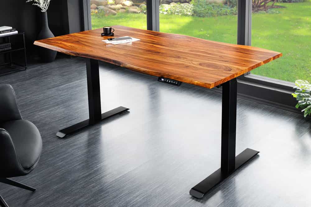 MAMMUT Höhenverstellbarer Schreibtisch 160cm natur Sheesham Massivholz Baumkante