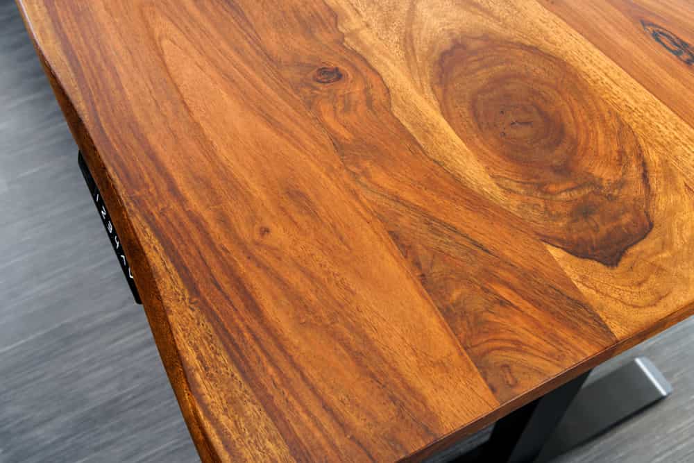 MAMMUT Höhenverstellbarer Schreibtisch 160cm natur Sheesham Massivholz Baumkante
