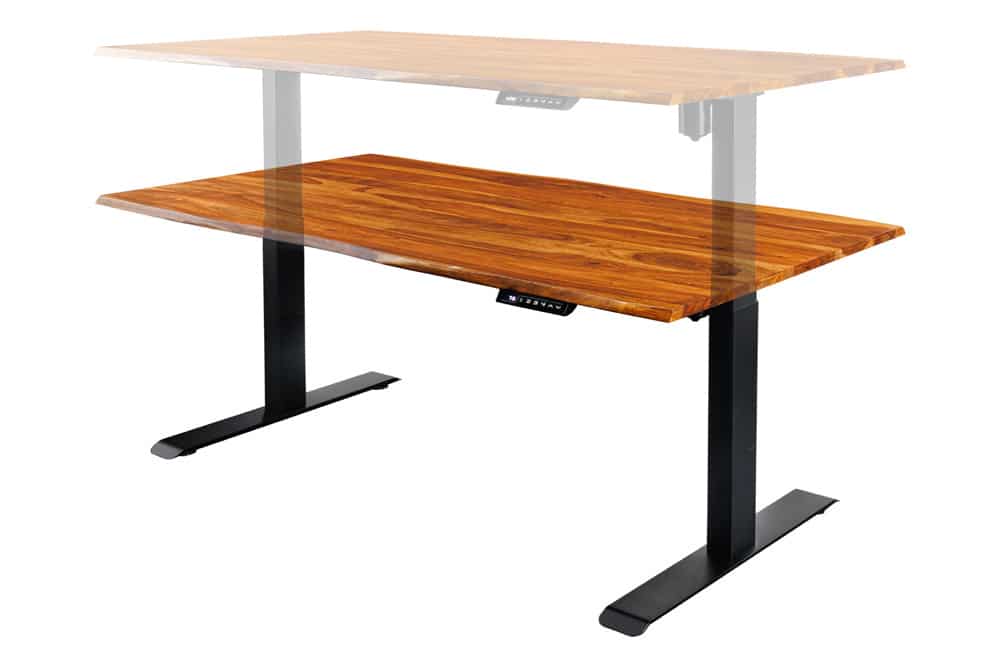 MAMMUT Höhenverstellbarer Schreibtisch 160cm natur Sheesham Massivholz Baumkante