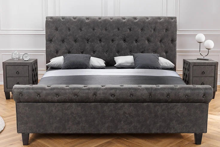 KENSINGTON Chesterfield double bed dark gray queen size upholstered bed