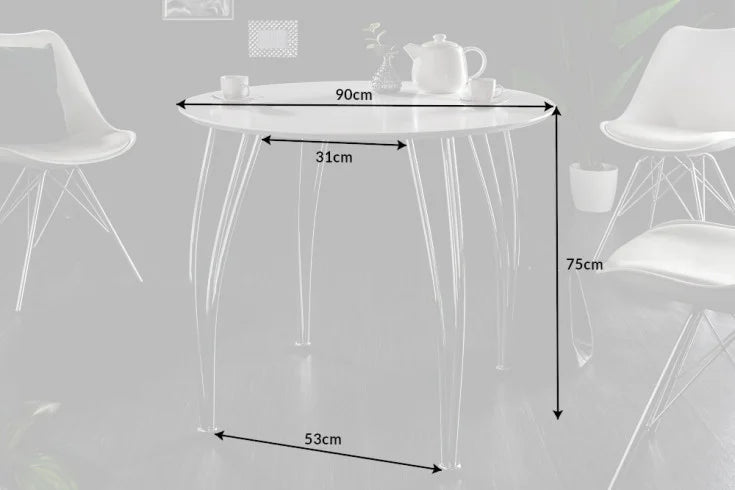 ARRONDI modern dining table 90cm white chrome round bistro table