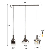 Pendelleuchte ZENITH 3F – Chromfarbene Glasschirme & Arktisschwarz