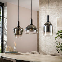Pendelleuchte ZENITH 3F – Chromfarbene Glasschirme & Arktisschwarz