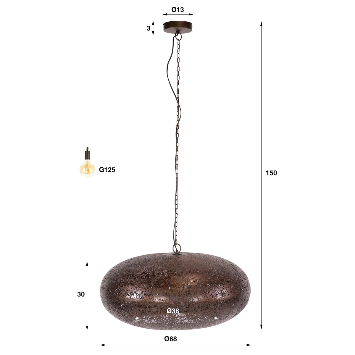 Pendelleuchte CIELO – Antikkupfer – Ø 68 oder Ø 90 cm