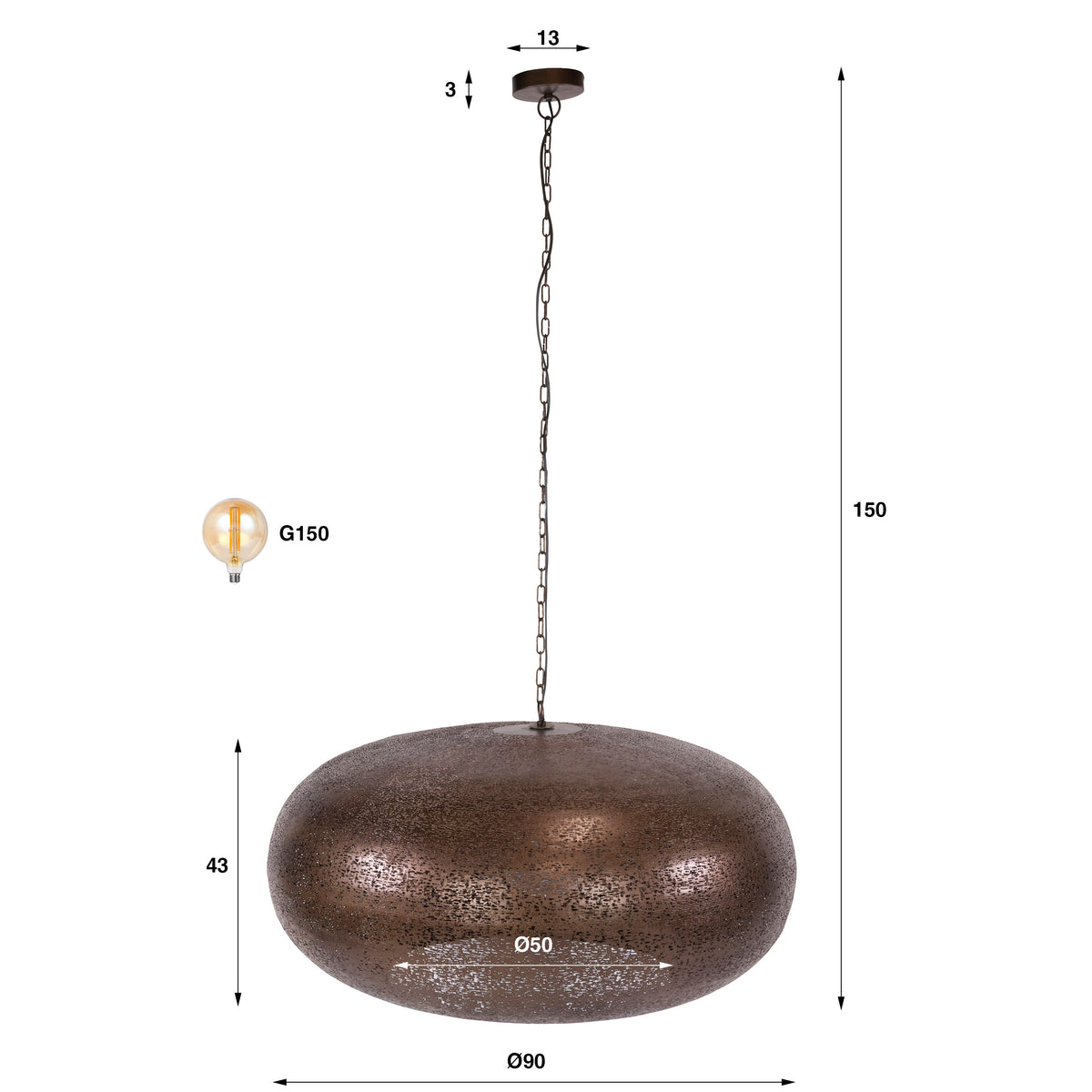 Pendelleuchte CIELO – Antikkupfer – Ø 68 oder Ø 90 cm