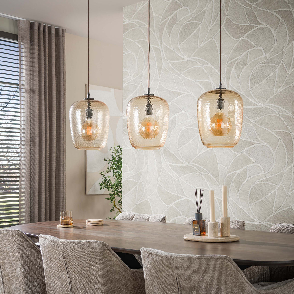 Pendelleuchte PYTHON 3F – Amberfarbenes Glas & Bronze