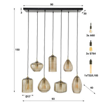 Pendelleuchte Stripe Horizontal 4+3-Fassungen / Amberfarbenes Glas