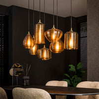 Pendelleuchte Stripe Horizontal 4+3-Fassungen / Amberfarbenes Glas