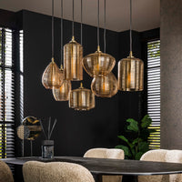 Pendelleuchte Stripe Horizontal 4+3-Fassungen / Amberfarbenes Glas