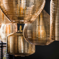 Pendelleuchte Stripe Horizontal 4+3-Fassungen / Amberfarbenes Glas