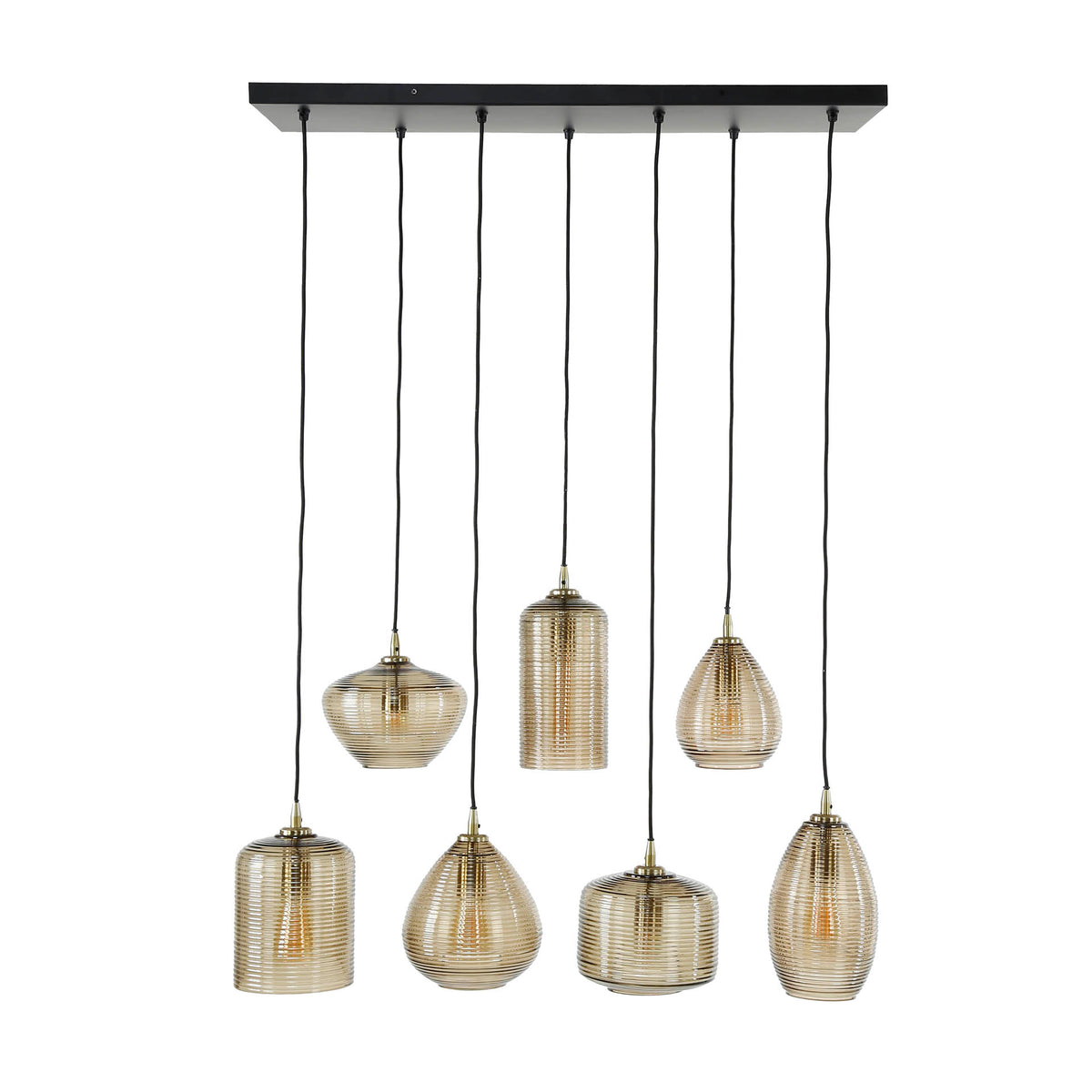 Pendelleuchte Stripe Horizontal 4+3-Fassungen / Amberfarbenes Glas