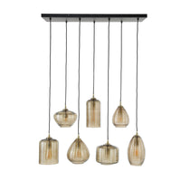 Pendelleuchte Stripe Horizontal 4+3-Fassungen / Amberfarbenes Glas