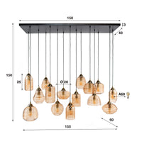 Pendelleuchte Rib Glass 5+5+5-Fassungen / Amberfarbenes Glas