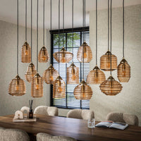 Pendelleuchte Rib Glass 5+5+5-Fassungen / Amberfarbenes Glas