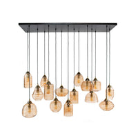 Pendelleuchte Rib Glass 5+5+5-Fassungen / Amberfarbenes Glas