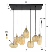 Pendelleuchte V-Shape 4+3-Fassungen / Amberfarbenes Glas