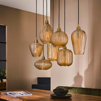 Pendelleuchte V-Shape 4+3-Fassungen / Amberfarbenes Glas
