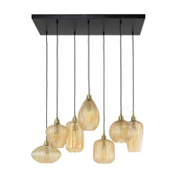 Pendelleuchte V-Shape 4+3-Fassungen / Amberfarbenes Glas