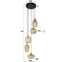 Pendelleuchte V-Shapre gestuft 5-Fassungen / Amberfarbenes Glas