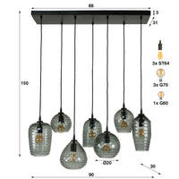 Pendelleuchte Hexagon 4+3-Fassungen / Smoke grey Glas