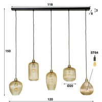 Pendelleuchte Stripe 5-Fassungen / Amberfarbenes Glas