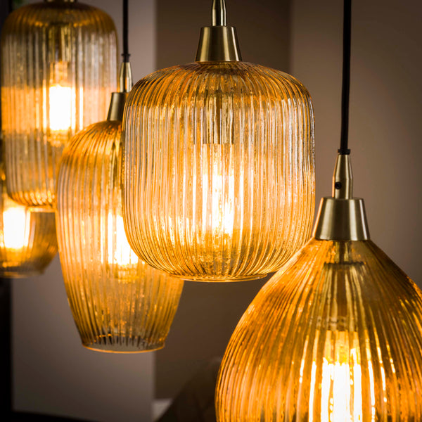 Pendelleuchte Stripe 5-Fassungen / Amberfarbenes Glas