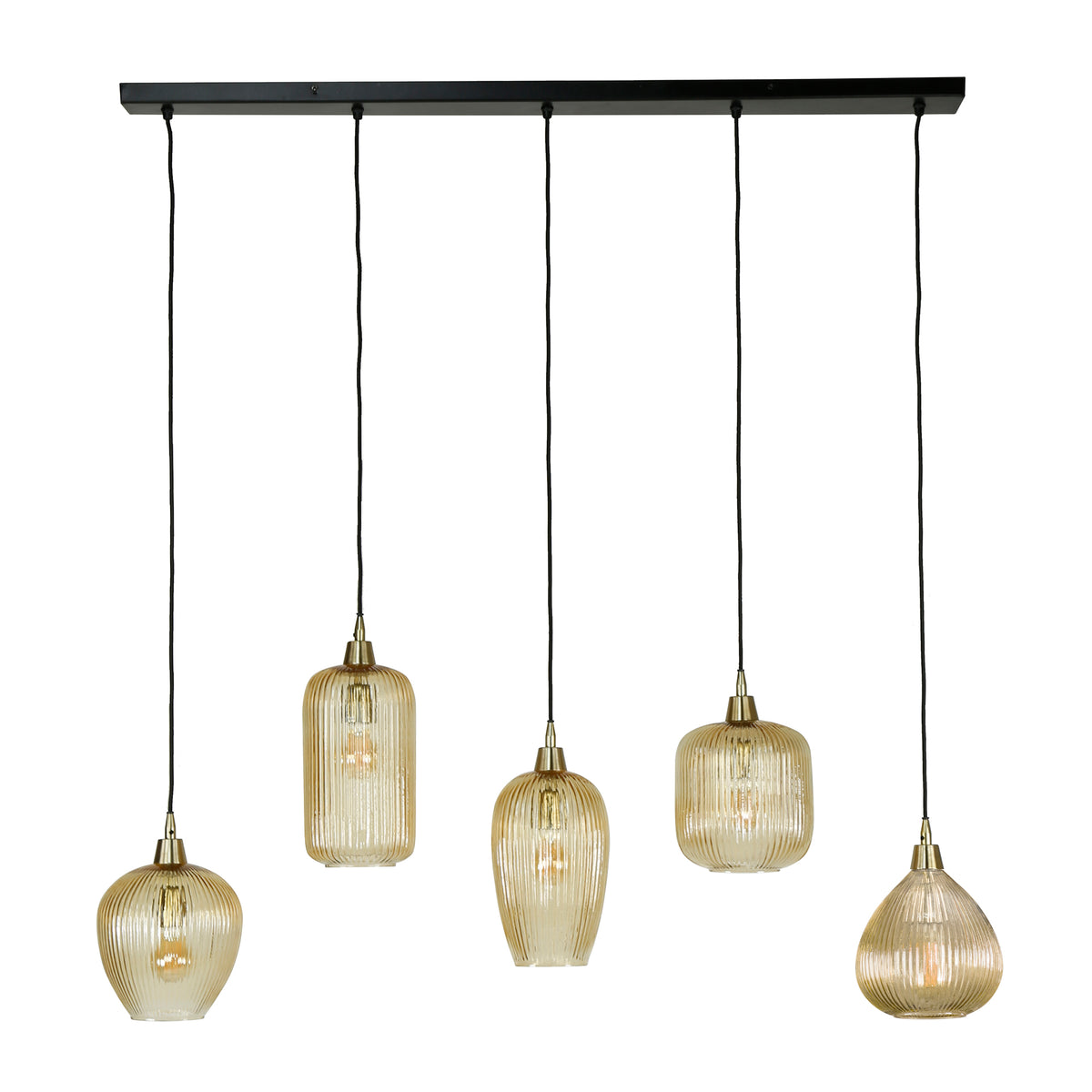Pendelleuchte Stripe 5-Fassungen / Amberfarbenes Glas
