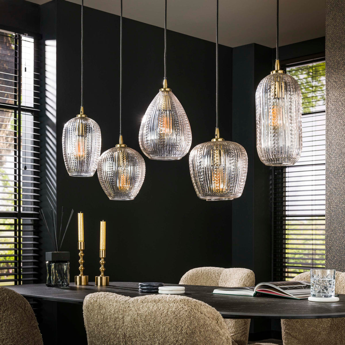 Pendelleuchte Diamond Grain 5-Fassungen / Diamantglas