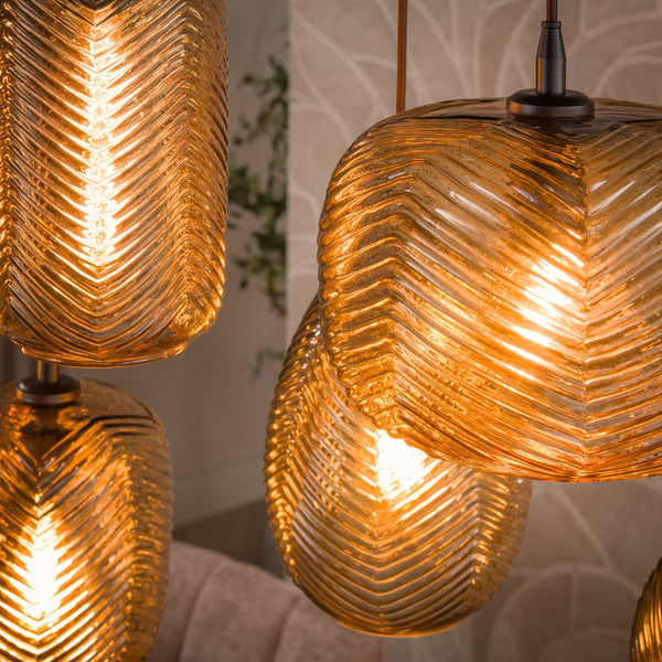 Pendelleuchte Chevron 4+3-Fassungen / Smoke braun Glas
