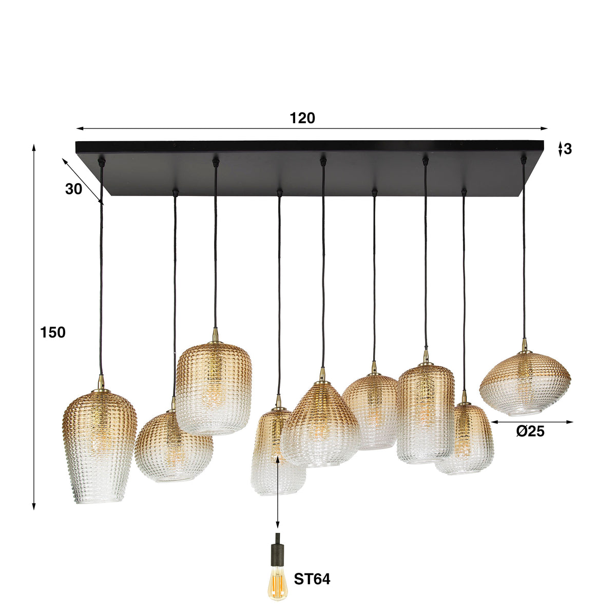 DOT Pendelleuchte 5+4-Fassungen / Amberfarbenes Glas