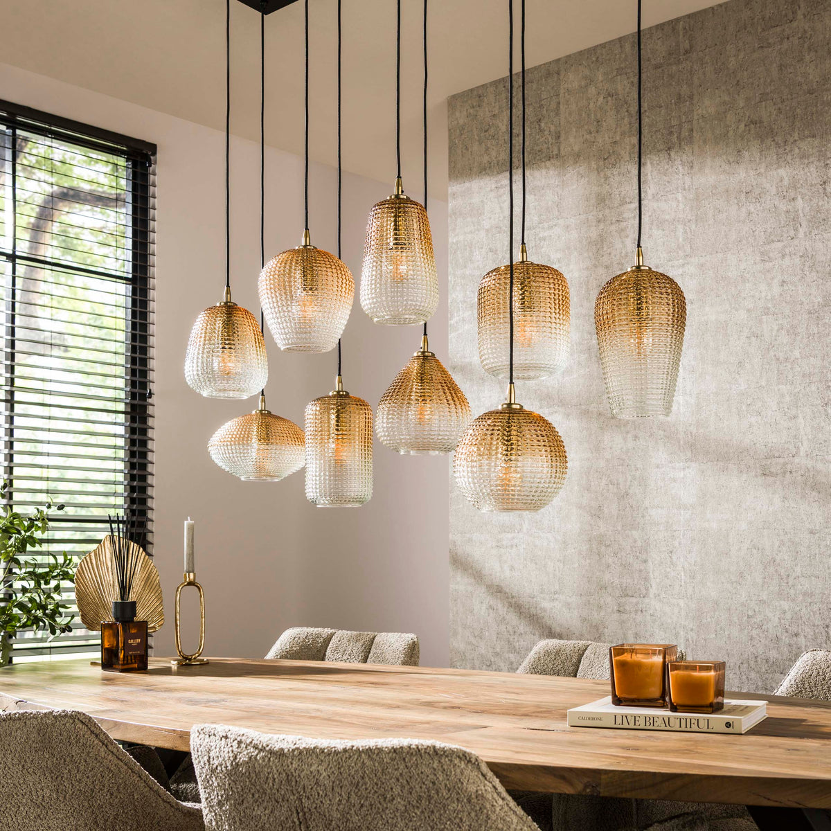 DOT Pendelleuchte 5+4-Fassungen / Amberfarbenes Glas