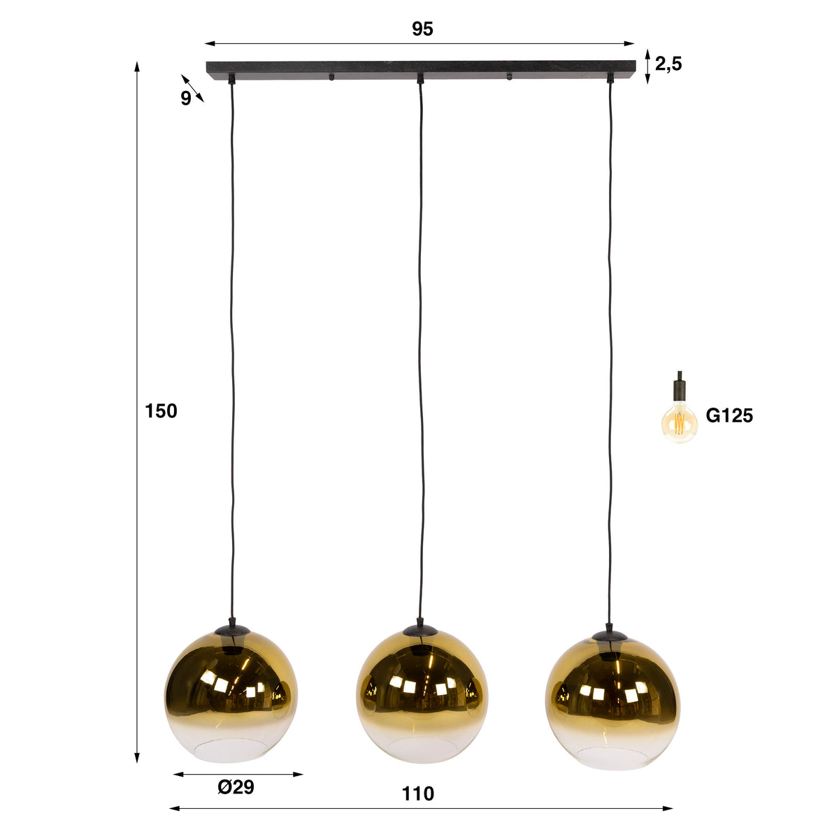 Pendelleuchte Bubble Shaded 3-Fassungen