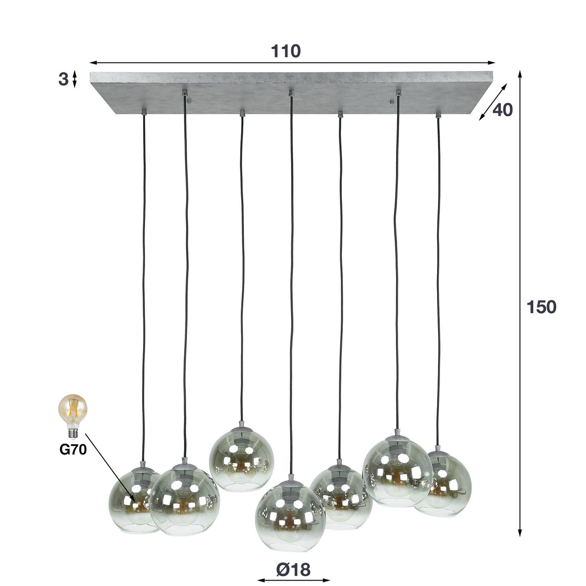 Pendelleuchte Bubble Shaded 4+3-Fassungen / Alt Silber