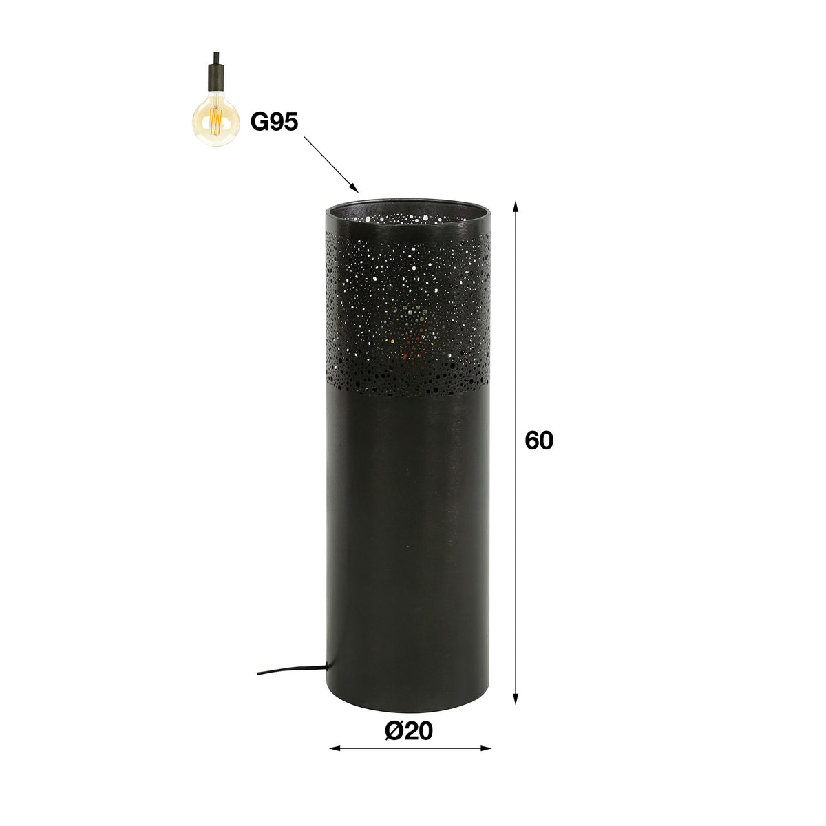 Stehleuchte Cylinder Glow 1-Fassung 60cm / Schwarznickel