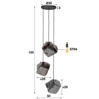 Pendelleuchte Rock gestuft 3-Fassungen / Chromglas