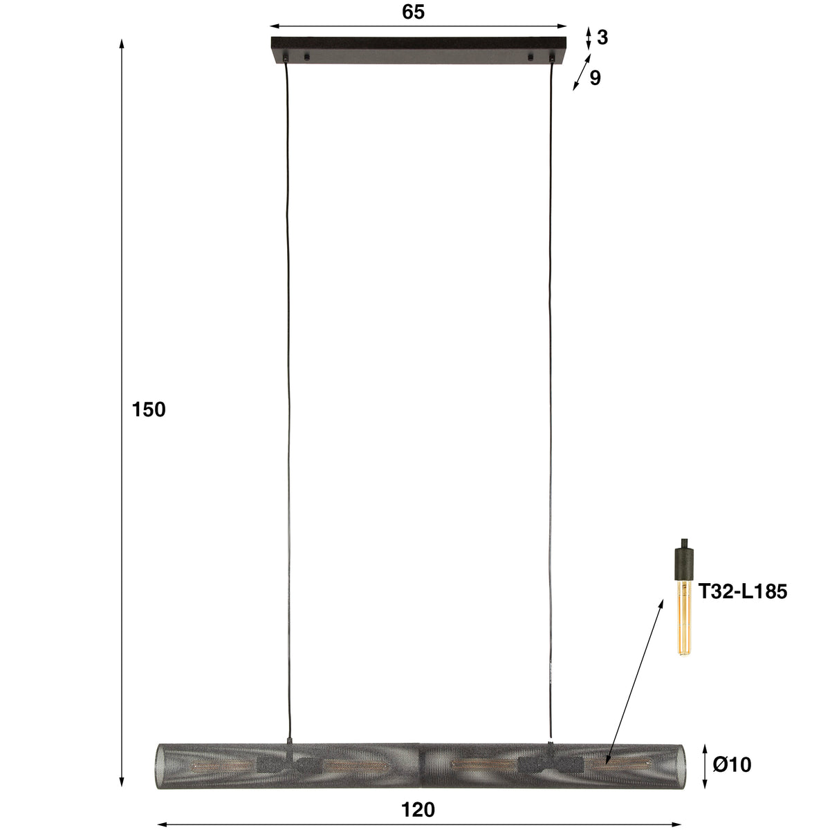 Pendelleuchte Tube Mesh 4-Fassungen 120cm / Artic schwarz