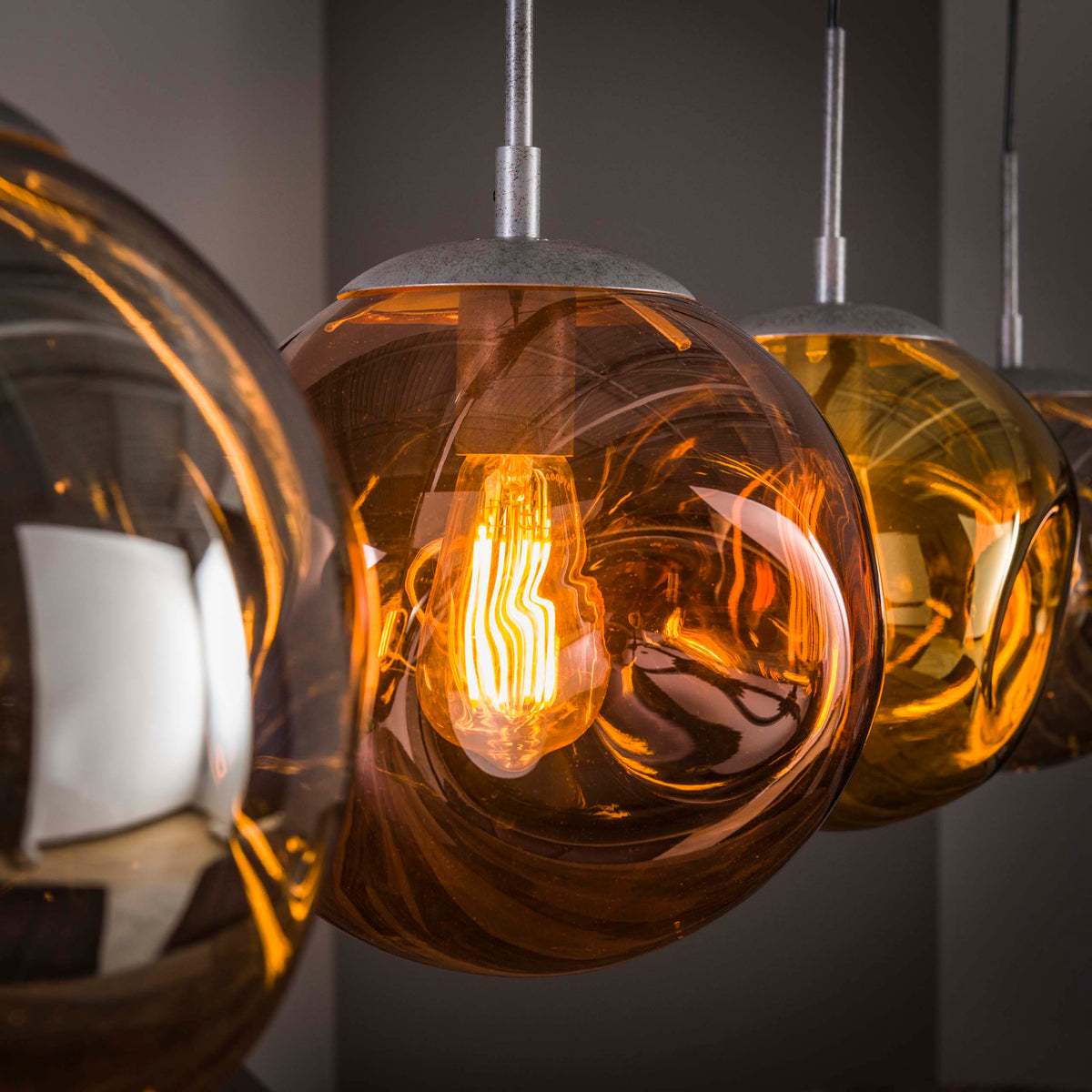 STELLAR Pendelleuchte 4-Fassungen / Alt Silber/ Sienna Braun