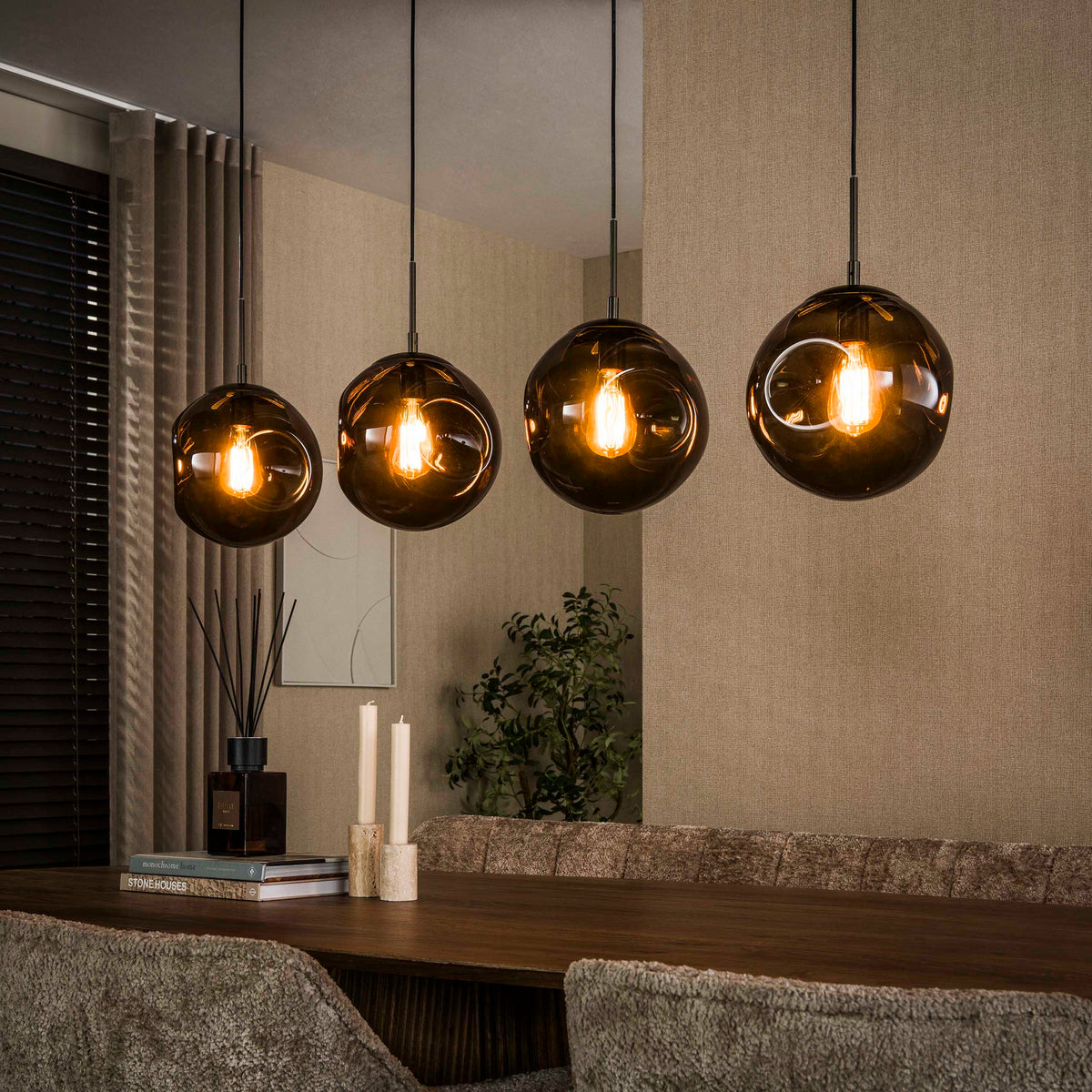 STELLAR Pendelleuchte 4-Fassungen / Alt Silber/ Sienna Braun